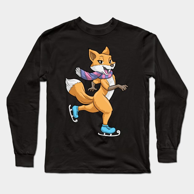 cute fox as a ice skater Long Sleeve T-Shirt by Markus Schnabel